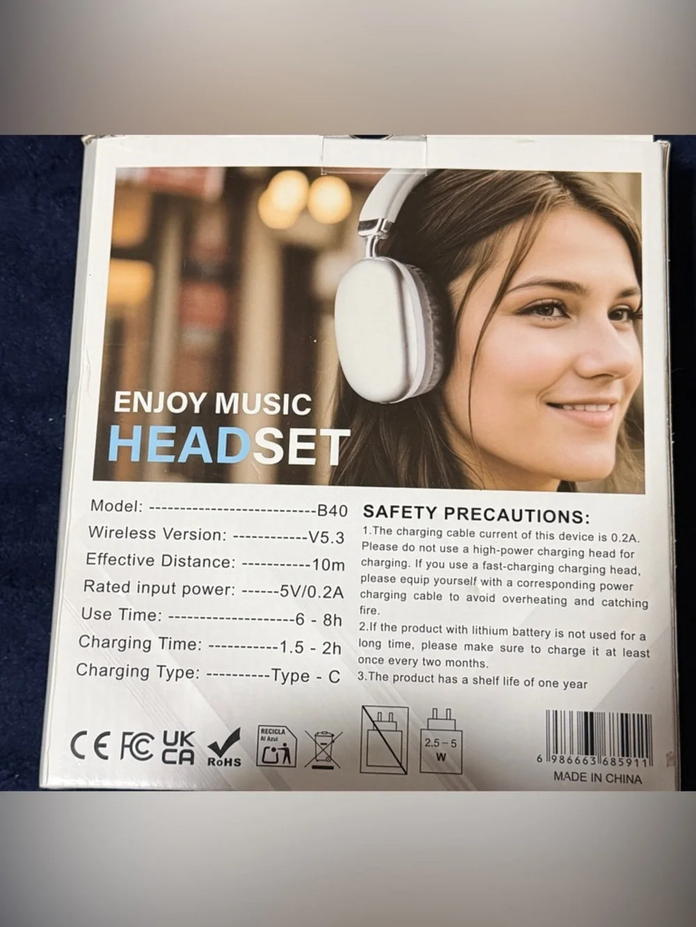B40 White Wireless Over-Ear Headphones